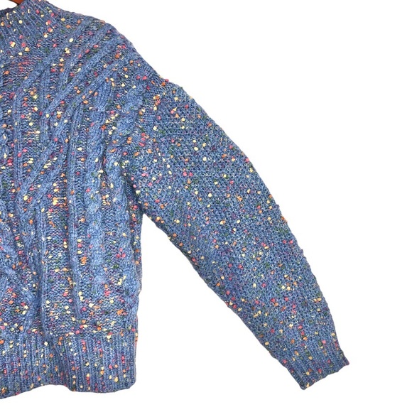 Fate Mock Neck Powder Blue Multicolor Confetti Chunky Ribbed Cable Knit Sweater - Picture 5 of 9